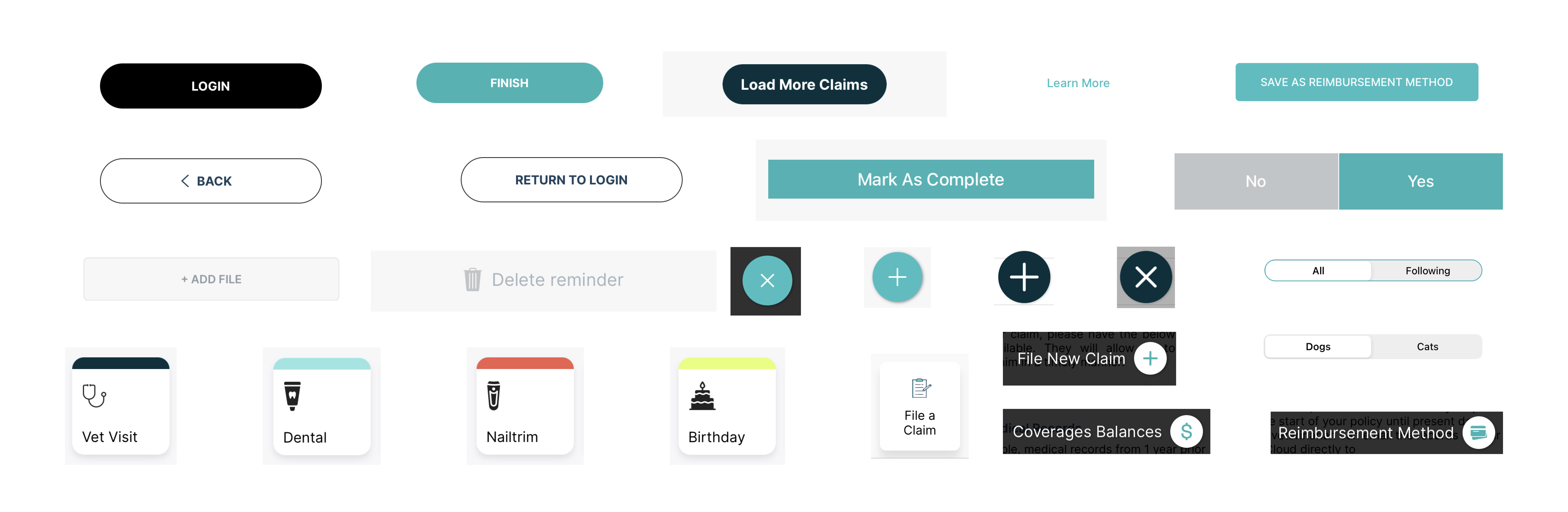 A collage of buttons, cards, and form elements in many inconsistent styles collected during the UI audit